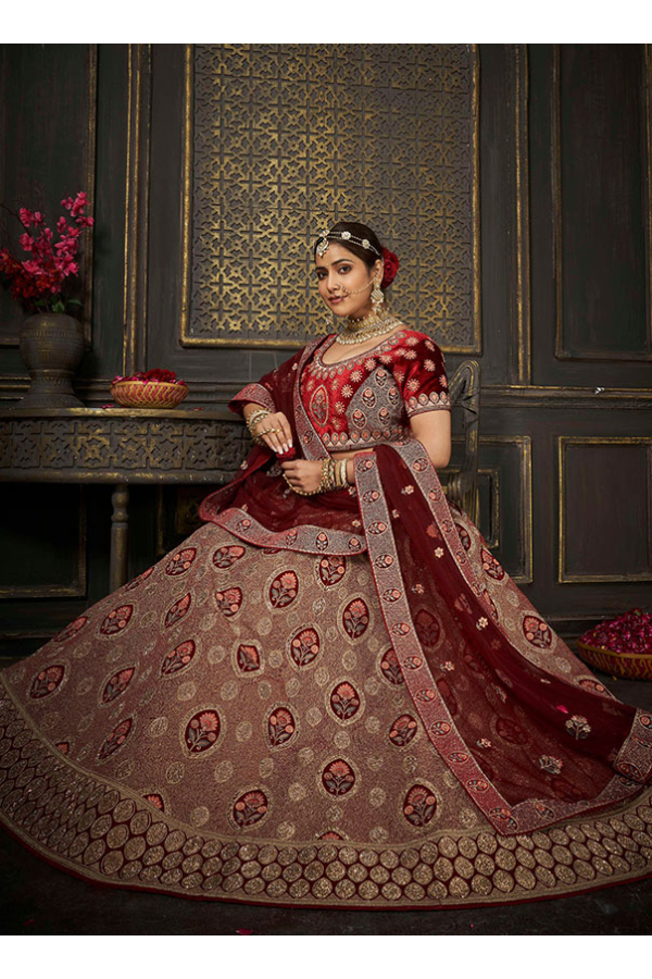 Velvet 2025 maroon lehenga