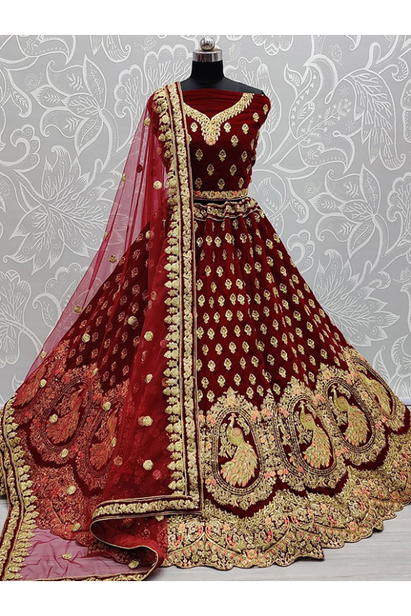 Red Maroon Color Embroidered Attractive Party Wear net Lehenga choli has a  Regular-fit and is Made From High-Grade Fabrics And Yarn.