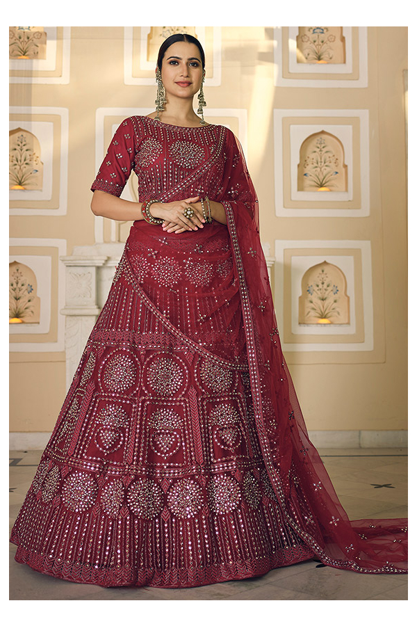 Buy Spectacular Golden & Red Mirror Work Rajwadi Silk Lehenga Choli - Zeel  Clothing