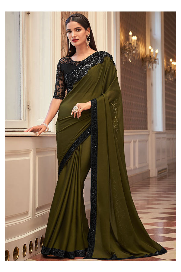 Buy online Mehndi Green Saree from ethnic wear for Women by Aas for ₹3999  at 0% off | 2024 Limeroad.com