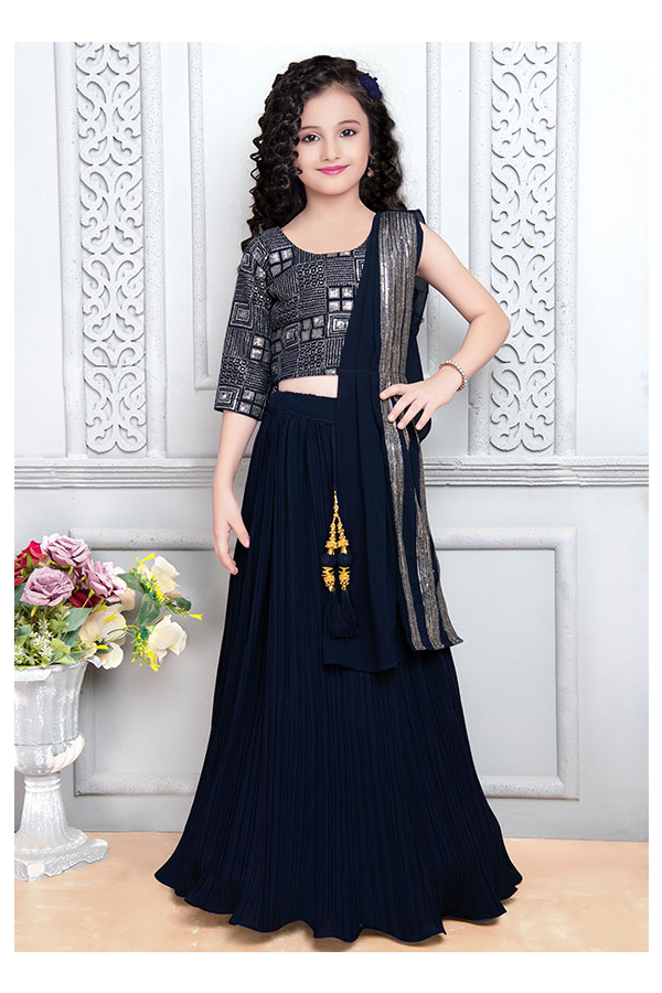 Designer Black Layered Lehenga Choli – Lagorii Kids