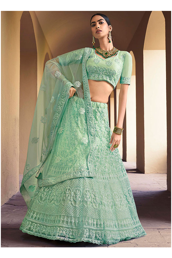 Shop Sea Green Chinon Embroidered N Sequins Umbrella Lehenga Party Wear  Online at Best Price | Cbazaar