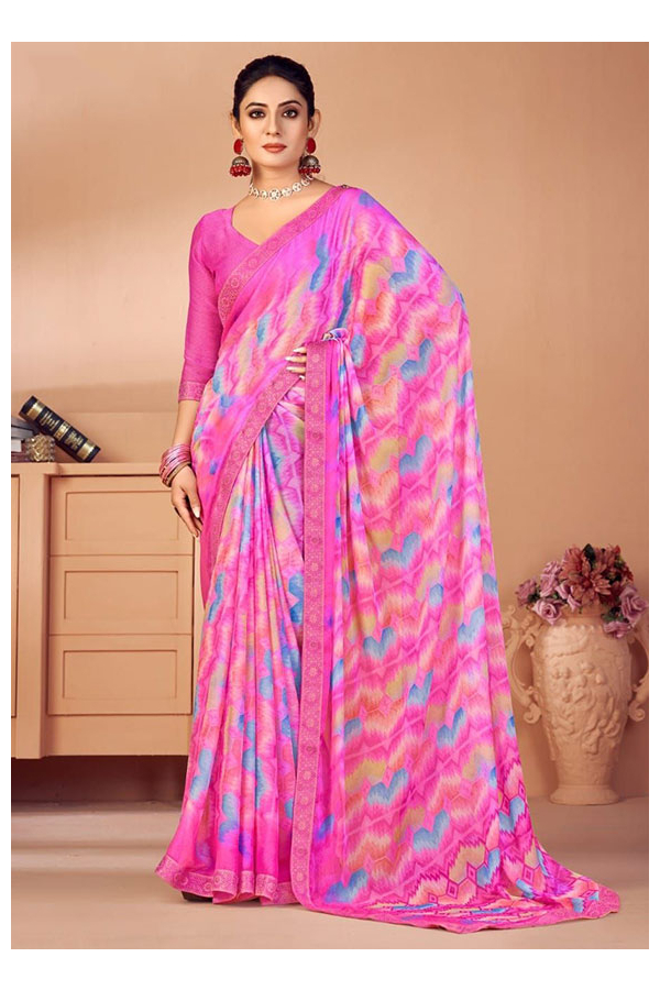 Digital Printed Chiffon Saree in Multicolor