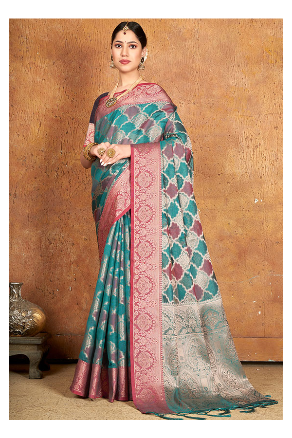 Fashion Crown9 Present Present Women's Woven Banarasi Silk Saree With  Unstitched Blouse Piece.