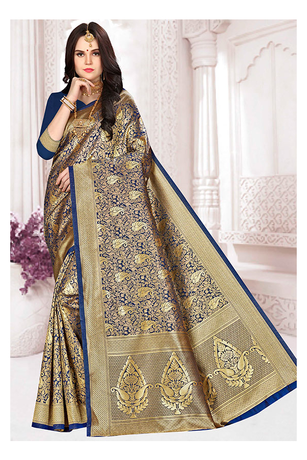 Buy Blue Banarasi Saree for Women Online from India's Luxury Designers 2023