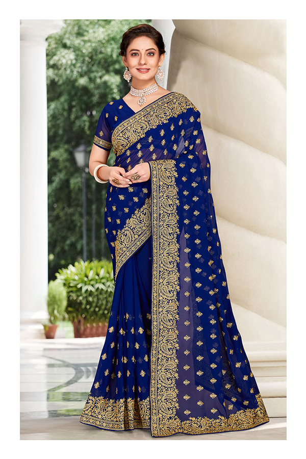 Awesome Navy Blue Art Silk Saree Online | Bagtesh Fashion