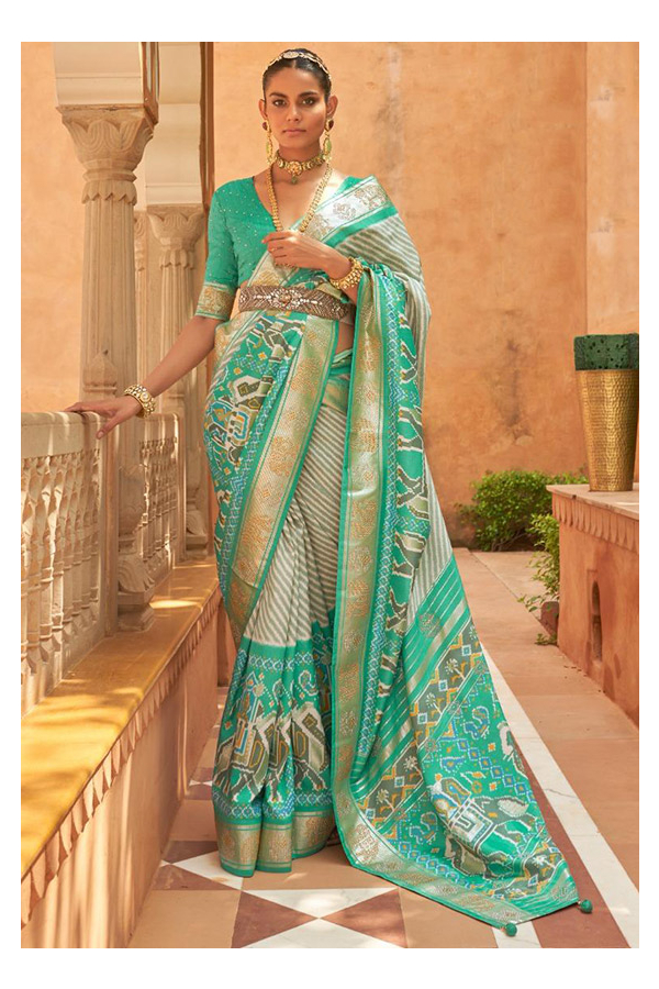 Off white clearance and green saree