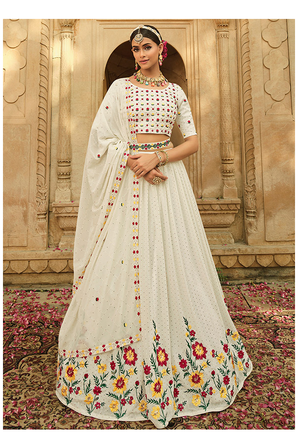Buy Designer Off White Color Georgette Fabric Lehenga Choli Online -  LEHV2730 | Appelle Fashion