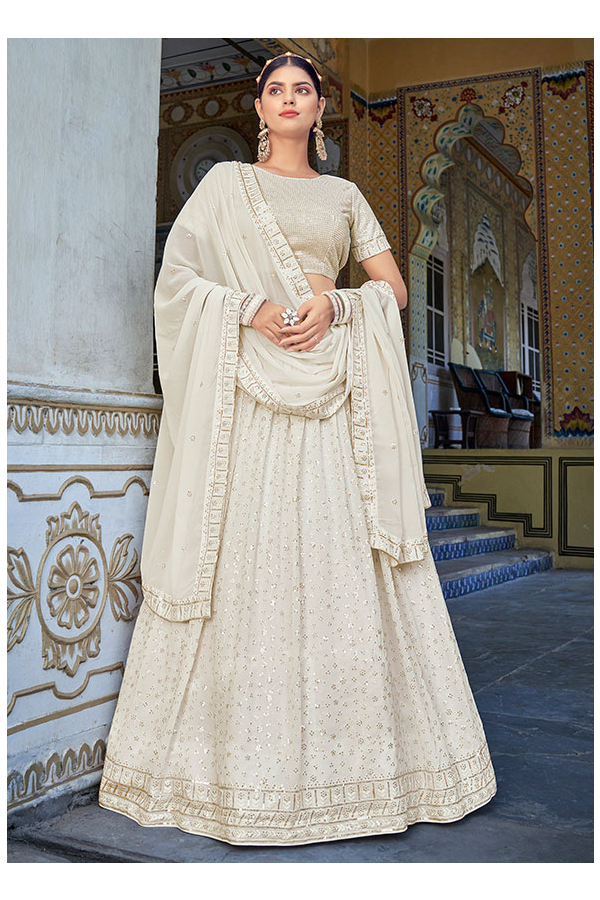 Buy Off White Sangeet Silk Trendy Lehenga Choli Online -