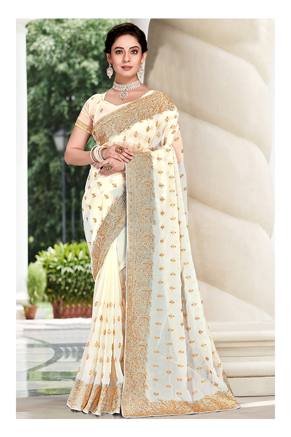 Off White Embroidered Saree - Buy Off White Embroidered Saree