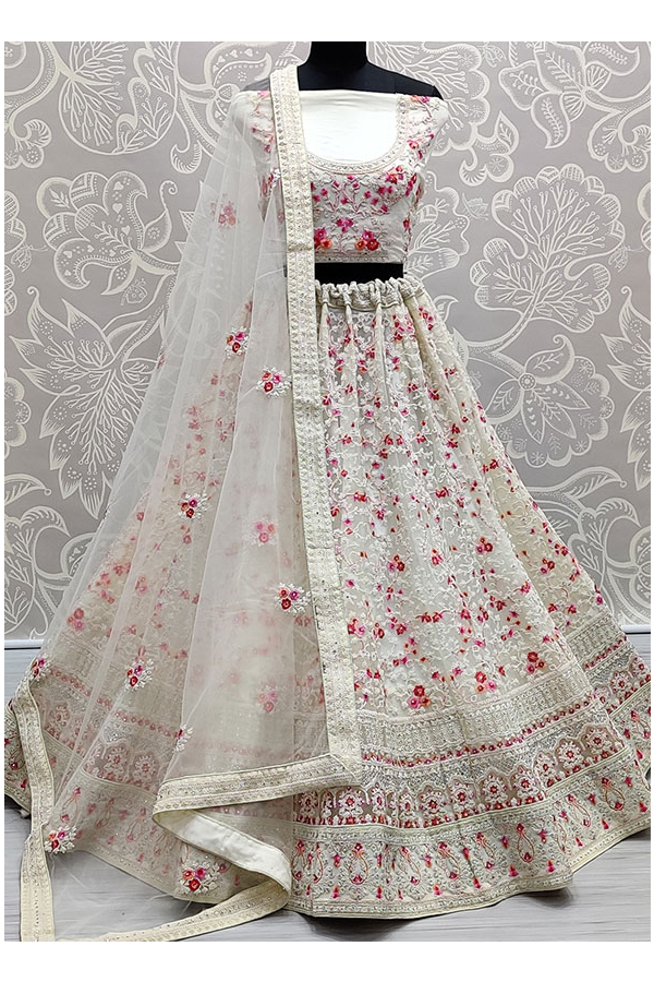 Heavy Embroidery Work Multi Color Silk Fabric Bridal Lehenga Choli