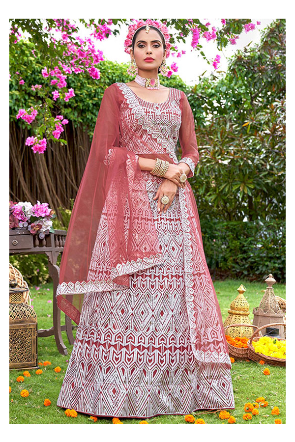 Buy Pink And Blue Drape Lehenga With Attached Dupatta KALKI Fashion India