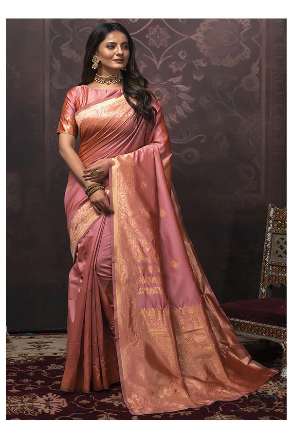 Best Silk Rose Pink Contemporary Saree -