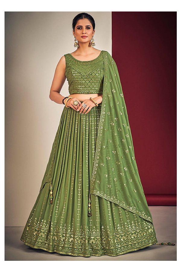 Green - Mirror Work - Lehenga Cholis: Buy Indian Lehenga Outfits Online |  Utsav Fashion