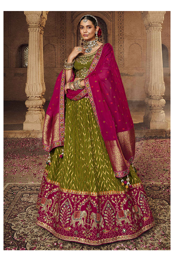 Buy Bridal Lehenga Choli - Heavy Viscose Mehndi Green Lehenga Choli –  Empress Clothing