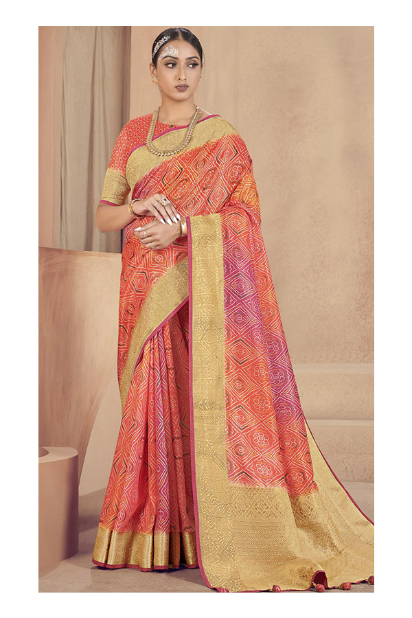 Orange Color Patola Silk Saree For Women
