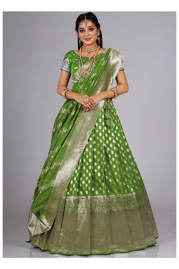 Parrot Green & Pink Coloured Designer Banarasi Lehenga Choli with Dupa –  Royskart