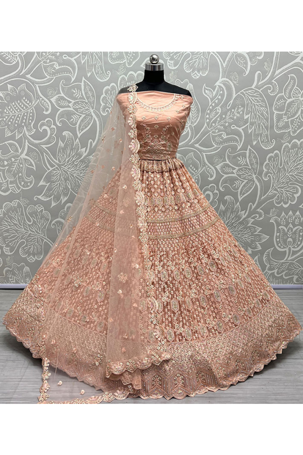 Buy Wedding Wear Peach Color Art Silk Lehenga Choli Online - LEHV2474 |  Appelle Fashion