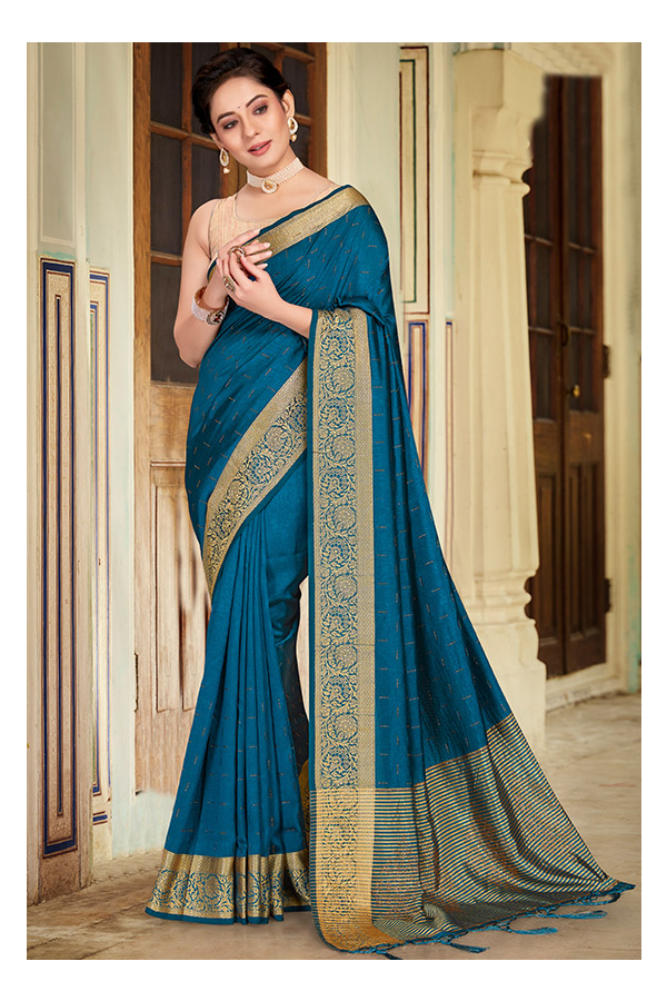 Navy Blue & Peacock blue Embroidered Georgette Saree