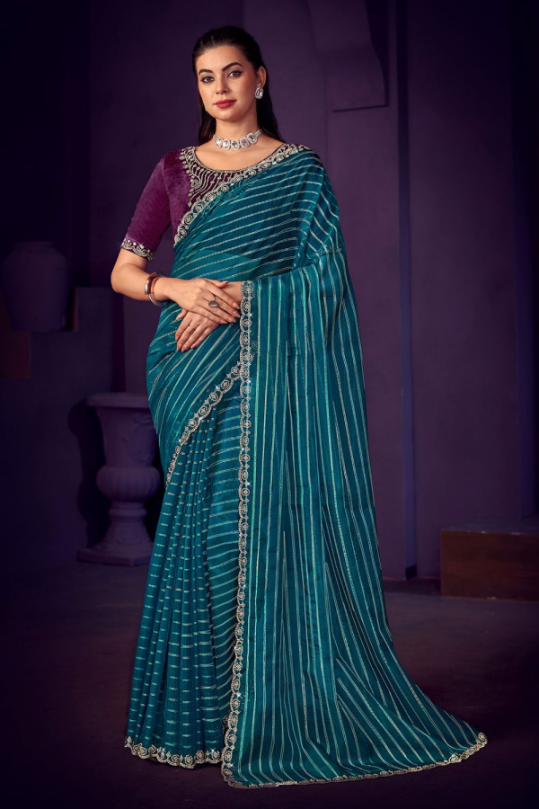 Odette Blue Organza Embroidered Saree Set Design by Heritage Couture at  Pernia's Pop Up Shop 2024