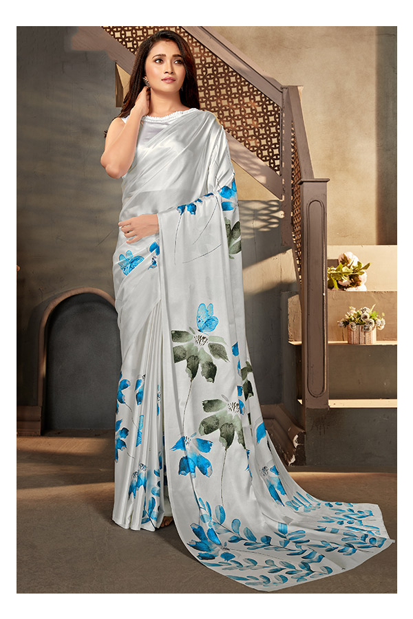 Buy Party Wear Pink Digital Printed Work Satin Crepe Saree Online From  Surat Wholesale Shop.