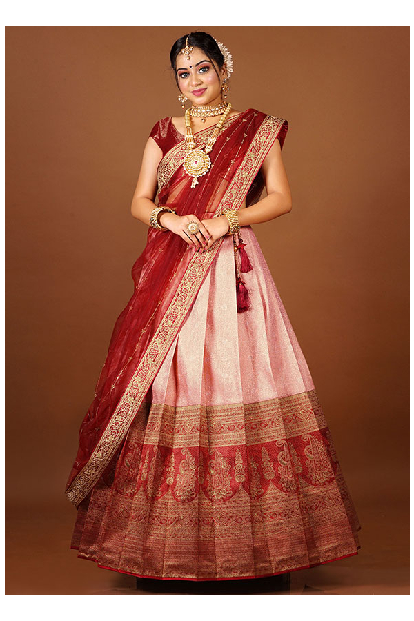 Pink Pure Katan Silk Banarasi Patola Handloom Lehenga Set - Tilfi