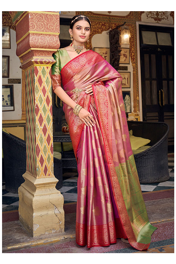 Handloom Golden Tissue Silk Saree with Blouse Piece - HOUSE OF BEGUM -  3842997