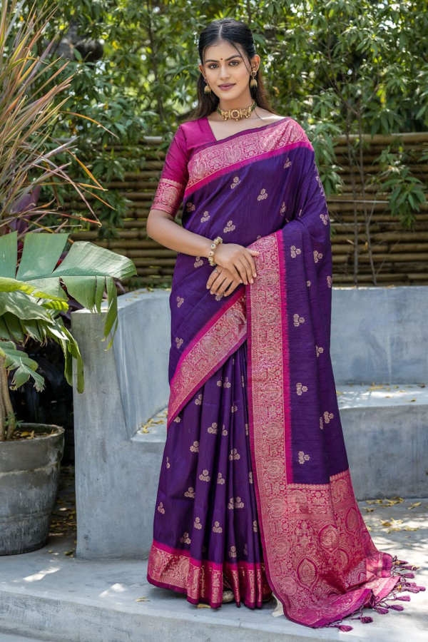 Buy Elora Purple Woven Saree With Unstitched Blouse for Women Online @ Tata  CLiQ
