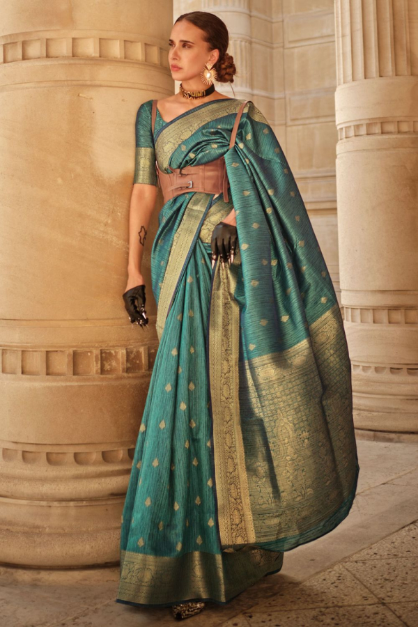 Impress everyone around you by wearing this rama blue banarasi silk saree  embellished with intricate hand embroidery. . . Shop With @rajw... |  Instagram