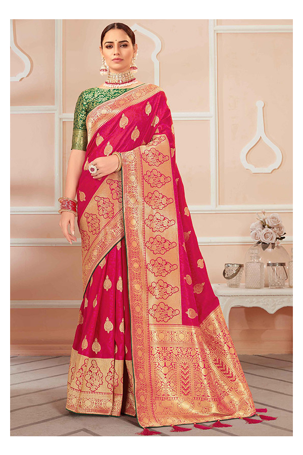 Pink Banarasi Silk Saree In Heavy Pallu 4396SR04