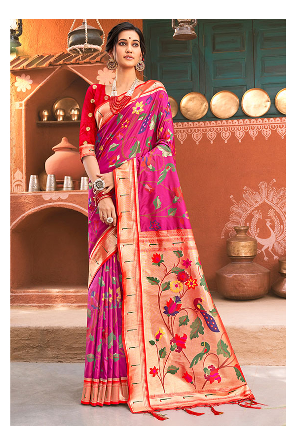 HOUSE OF BEGUM Womens Rani Pink Kubera Pattu Silk Saree With Blouse Pi –  F2FMART.com