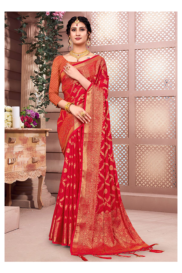 Buy Red Georgette Contemporary Saree Online -