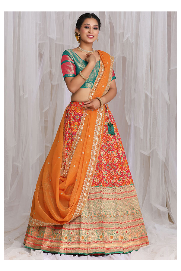 Red Banarasi Dupatta With Designer Lehenga And Choli – Cygnus Fashion