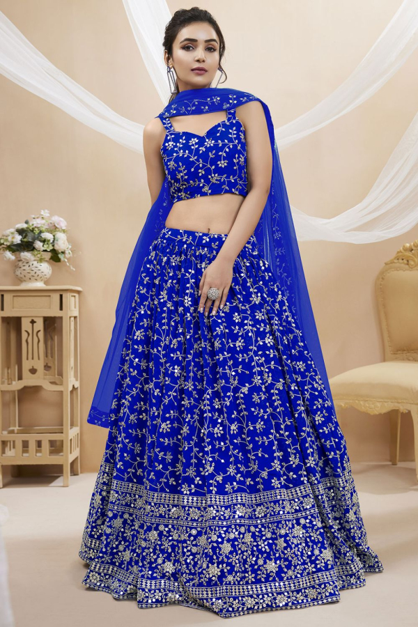 Buy Royal Blue Velvet Wedding Wear Lehenga Choli Online - LLCV01708 |  Andaaz Fashion