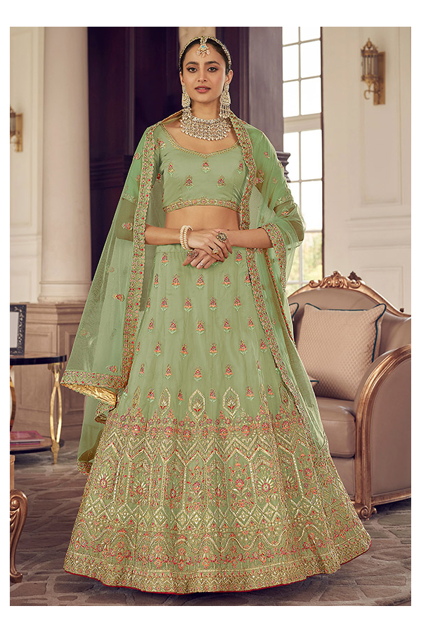 Pastel Green Net Designer Lehenga Choli