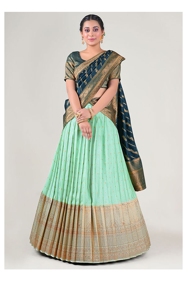 Buy Sea Green Party Wear Georgette Crush Work Lehenga Choli at fealdeal.com