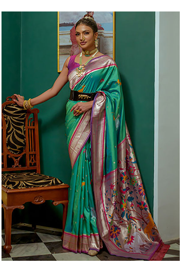 Buy SANGAM INFOTECH Diwali Navratri Saree Parrot Green Paithani Silk Woven  Zari Work Traditional Tassle Saree Online at Best Prices in India - JioMart.