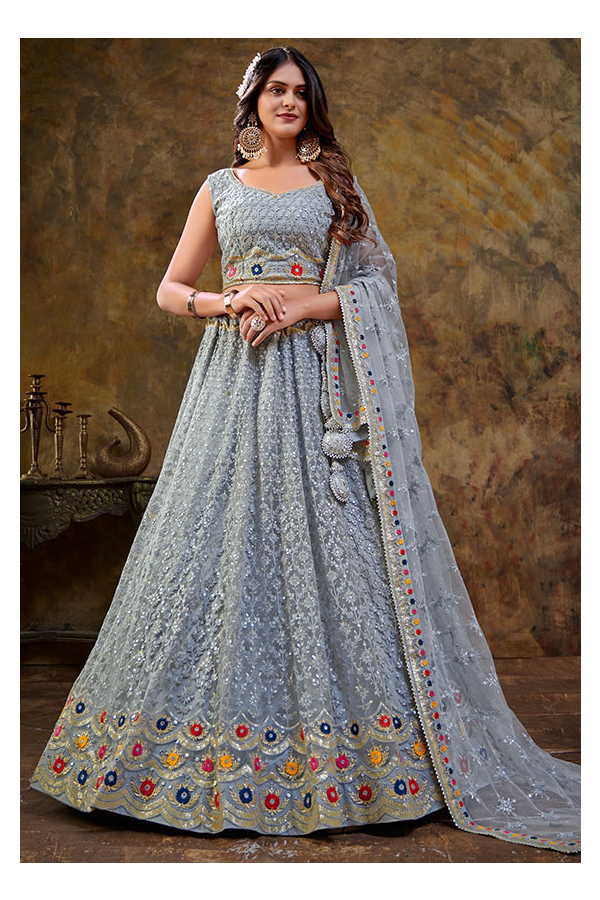 Kaleendi New Designer Grey Color Embroidery Soft Net Fabric Wedding Lehenga  Choli for Girls and Womens Fashion - Etsy