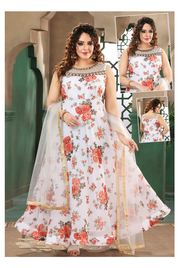 White Georgette Straight Cut Churidar Suit 42650 | Dress, Indian ethnic wear,  Asian wedding dress