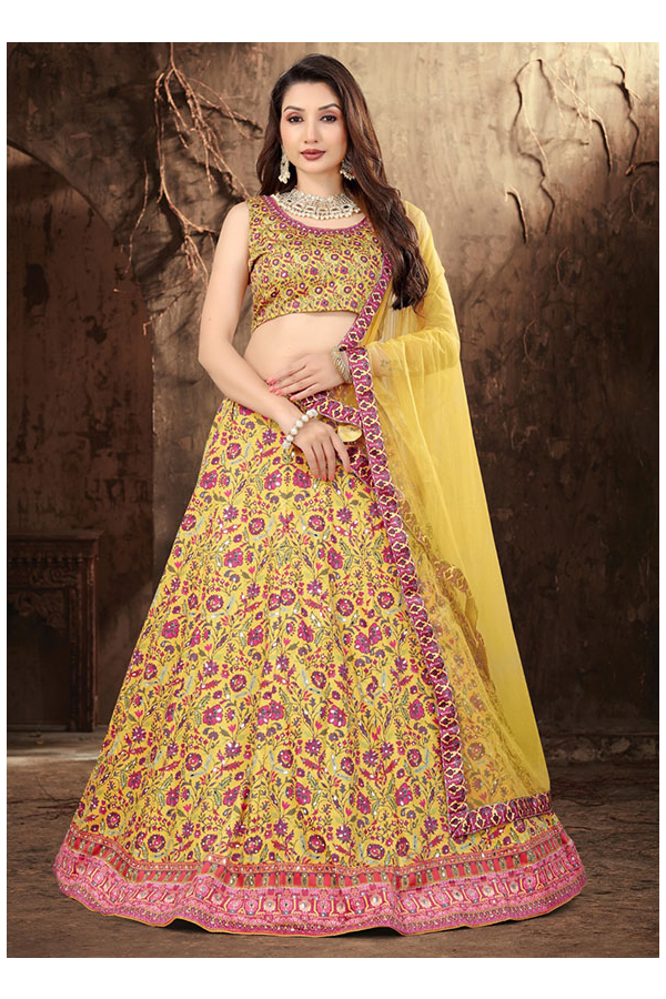 Yellow Digital Floral Printed Lehenga Choli With Dupatta Latest 2139LG02